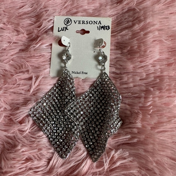 Versona Jewelry - Versona Silver Rhinestone Mesh Dangle Earrings